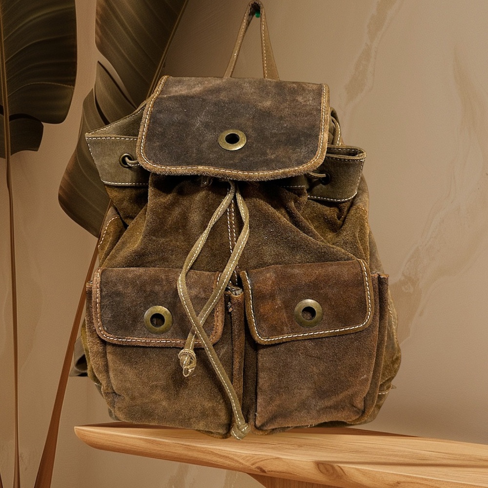 Wilsons M Julian Leather Suede Distressed Khaki Brown Backpack Rucksack
